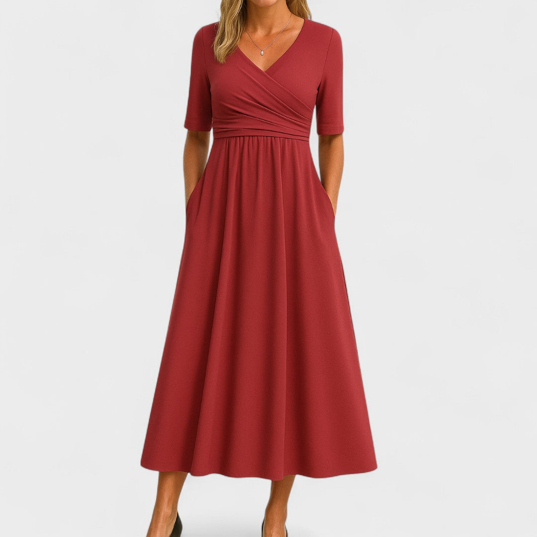 Aurelis™ | Midi-Kleid mit Wickeloberteil und Seitentaschen