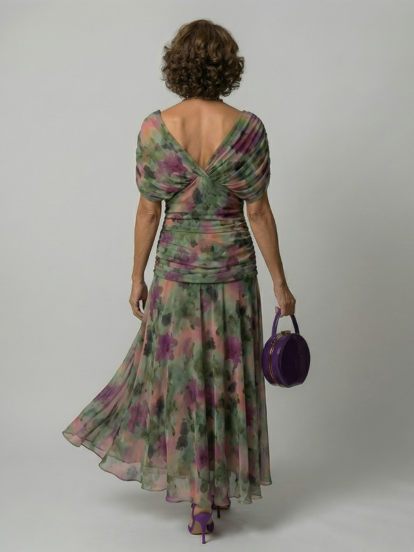 Aurelis™ | Off-Shoulder Midi Kleid mit drapiertem Ausschnitt