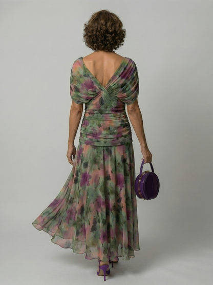 Aurelis™ | Off-Shoulder Midi Kleid mit drapiertem Ausschnitt