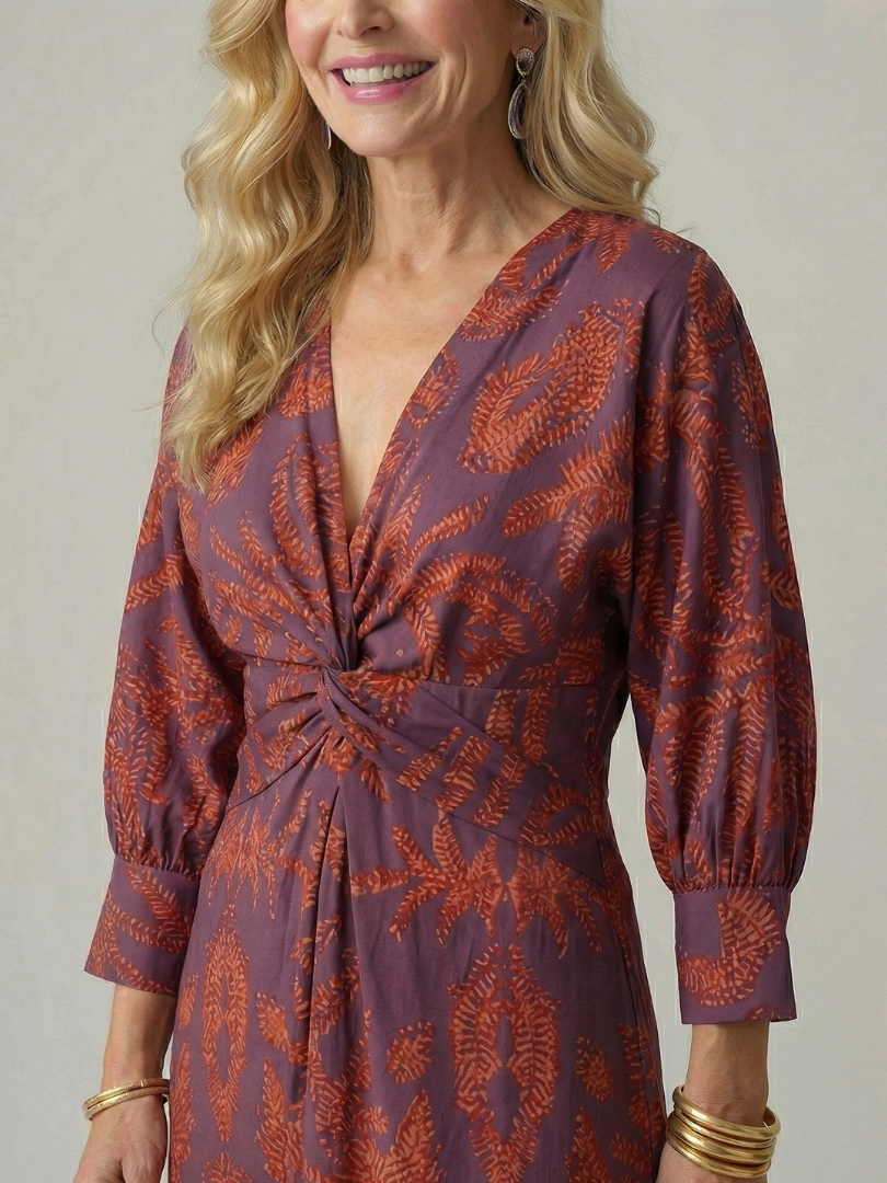 Aurelis™ | Midi Wickelkleid mit Langarm und Muster