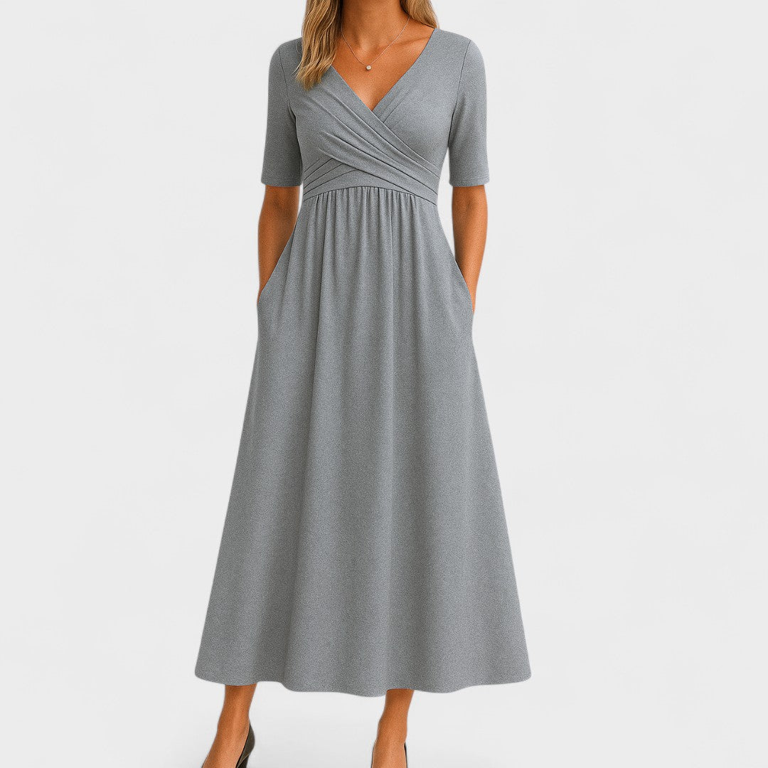 Aurelis™ | Midi-Kleid mit Wickeloberteil und Seitentaschen
