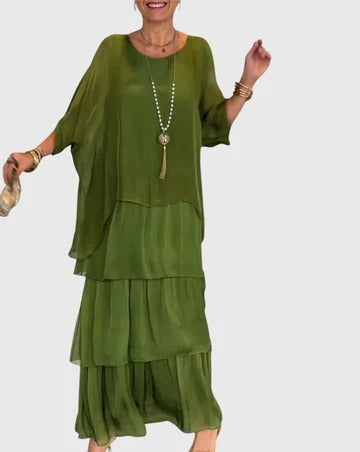 Aurelis™ | Fließendes Langarm Maxikleid