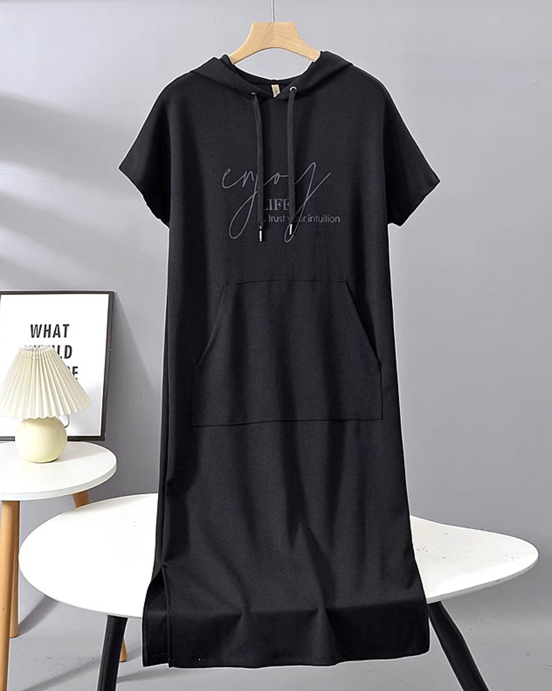 Nordhain™ | Damen Hoodie-Kleid mit Kängurutasche und Slogan-Print
