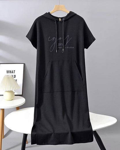 Nordhain™ | Damen Hoodie-Kleid mit Kängurutasche und Slogan-Print