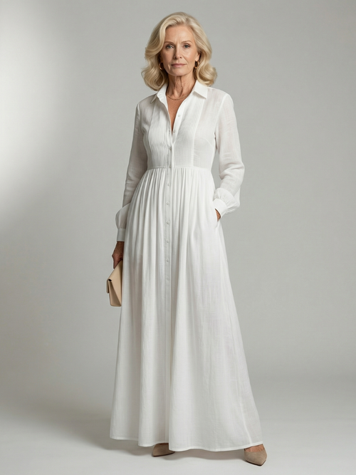 Aurelis™ | Langarm Maxikleid mit Knopfleiste