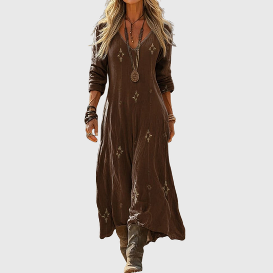 Aurelis™ | Vintage Freizeitkleid mit V-Ausschnitt