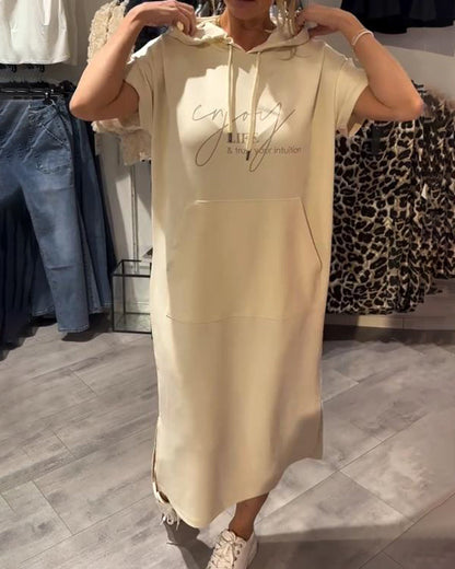 Nordhain™ | Damen Hoodie-Kleid mit Kängurutasche und Slogan-Print