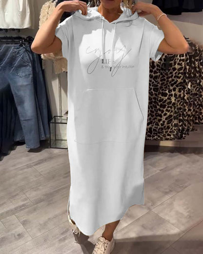 Nordhain™ | Damen Hoodie-Kleid mit Kängurutasche und Slogan-Print