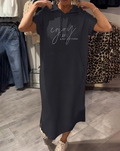 Nordhain™ | Damen Hoodie-Kleid mit Kängurutasche und Slogan-Print