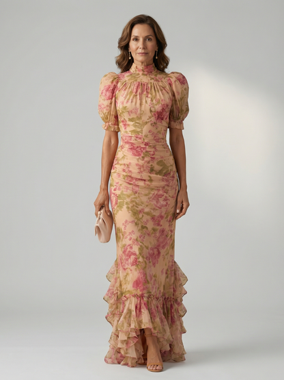 Aveline™ | Tailliertes Maxikleid mit Puffärmeln