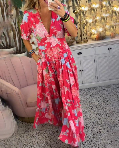 Luviaren™ | Maxikleid mit Blumenmuster und V-Ausschnitt