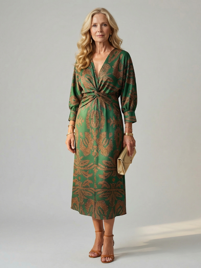 Aurelis™ | Midi Wickelkleid mit Langarm und Muster