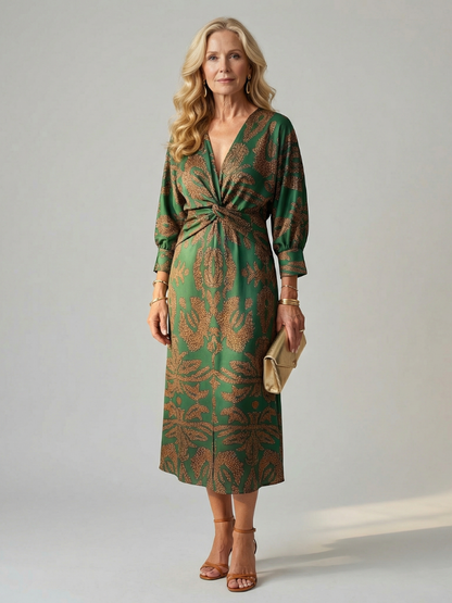 Aurelis™ | Midi Wickelkleid mit Langarm und Muster
