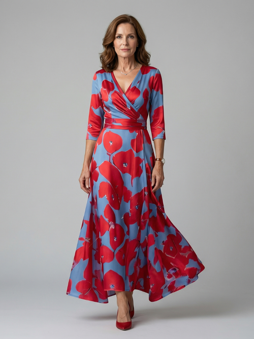 Luviaren™ | Midi-Kleid mit Wickel-Ausschnitt und Blumenmuster