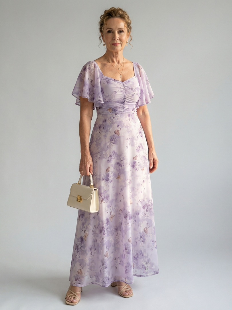Aurelia™ | Midi-Kleid mit Flatterärmeln und Blumenmuster