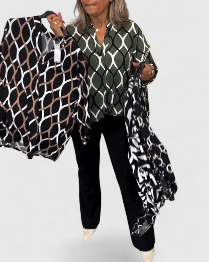 Aurelis™ | Geometrische V-Ausschnitt Bluse