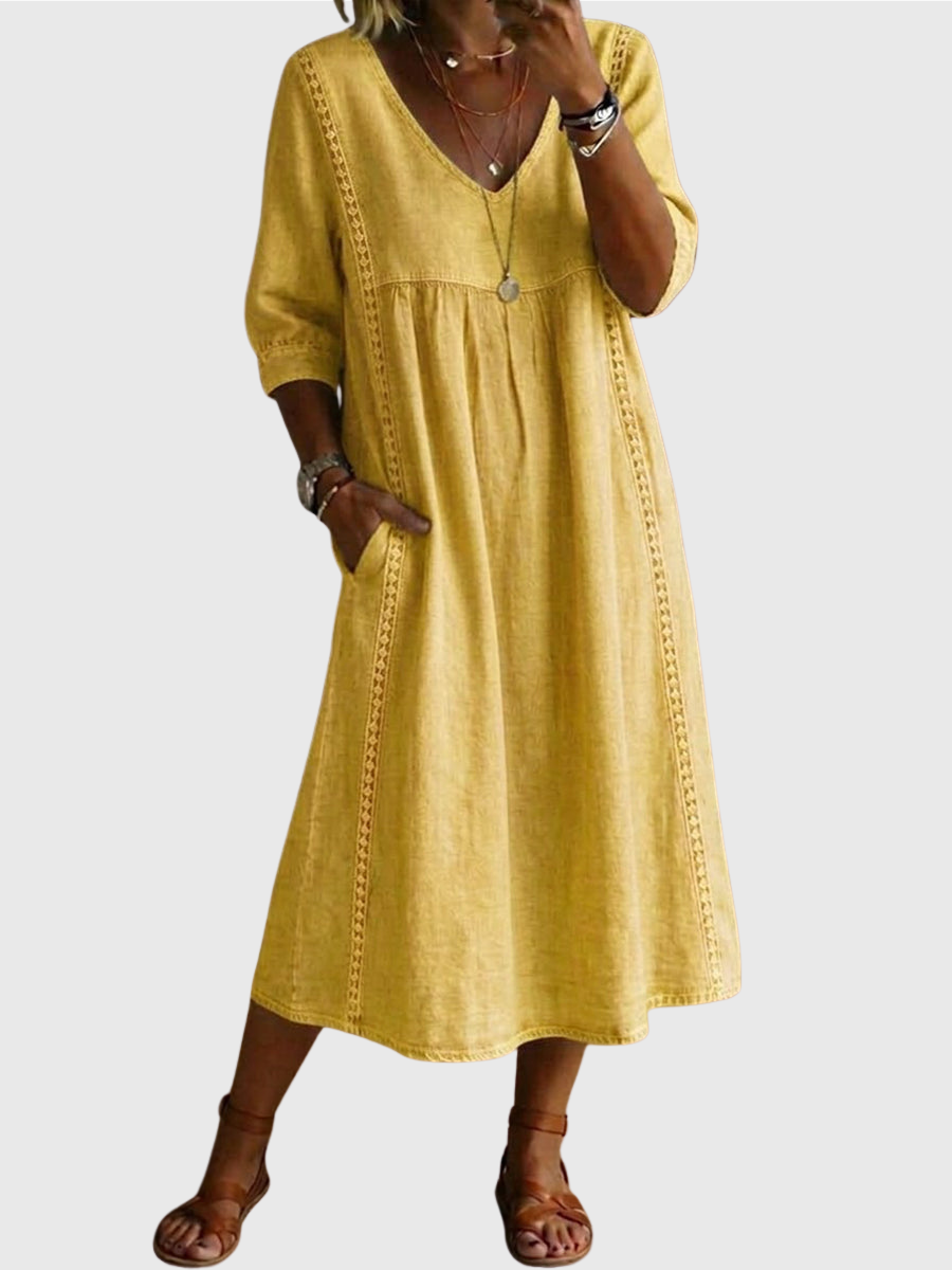 Luviaren™ | Patchwork-Kleid mit V-Ausschnitt
