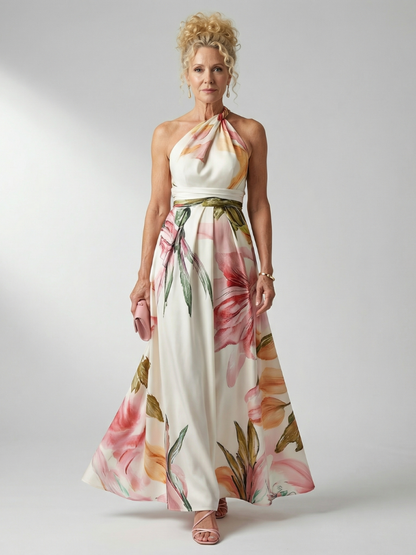 Aurelis™ | Ärmelloses Maxikleid mit Halterneck und Blumenmuster