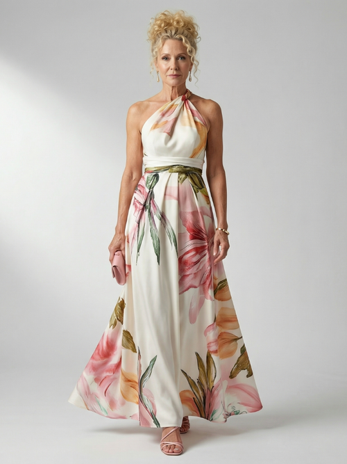 Aurelis™ | Ärmelloses Maxikleid mit Halterneck und Blumenmuster