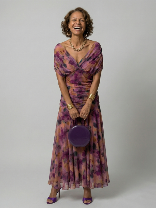 Aurelis™ | Off-Shoulder Midi Kleid mit drapiertem Ausschnitt