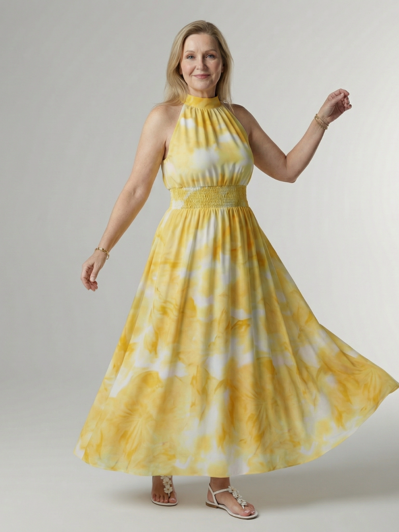 Aurelis™ | Midi Kleid mit Halterneck und geraffter Taille