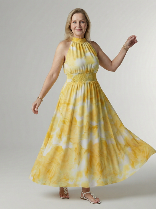 Aurelis™ | Midi Kleid mit Halterneck und geraffter Taille
