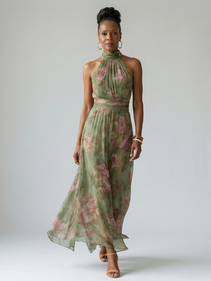 Luviaren™ | Midi Kleid mit Halterneck und gerafftem Oberteil