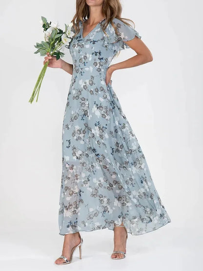 Lindenhain™ | Florales Maxi Sommerkleid mit V-Ausschnitt