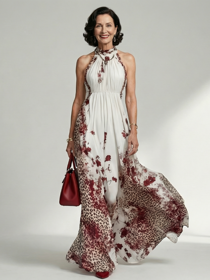 Aurelis™ | Langärmliges Maxikleid mit Blumenmuster und V-Ausschnitt