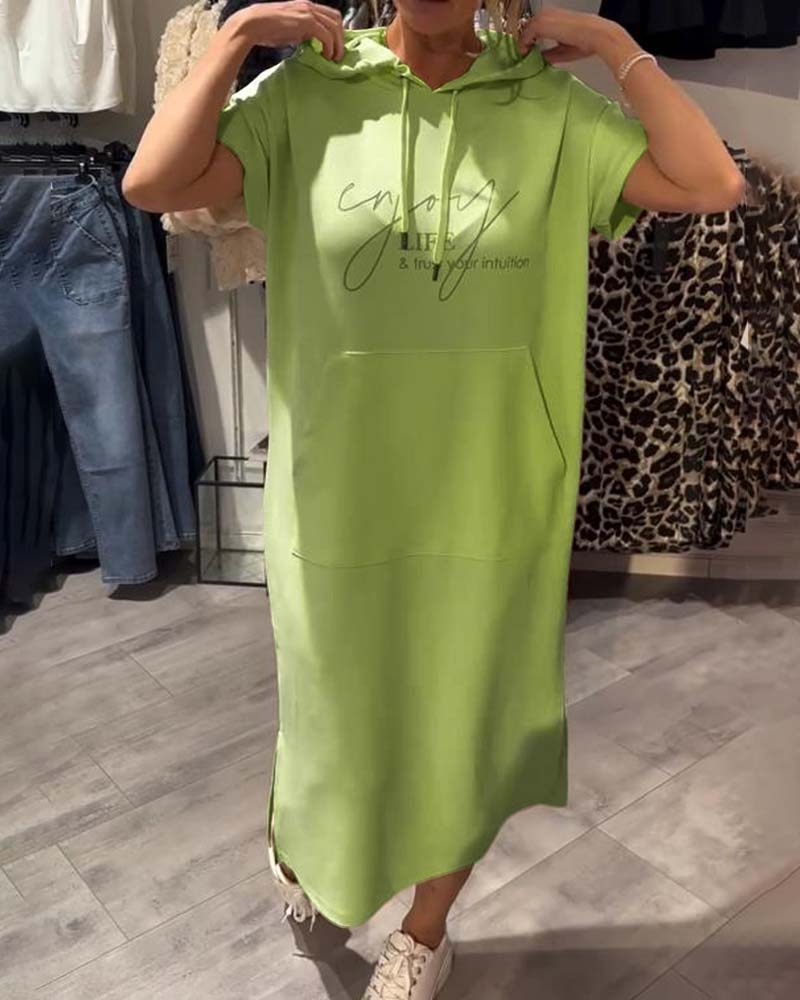 Nordhain™ | Damen Hoodie-Kleid mit Kängurutasche und Slogan-Print
