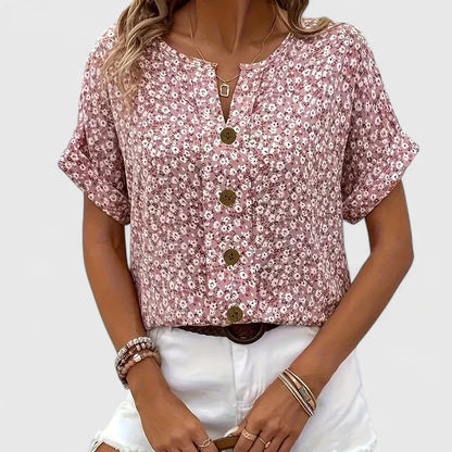 Veldora™ | Damen Bluse Camila mit Blumenprint und Knopfleiste