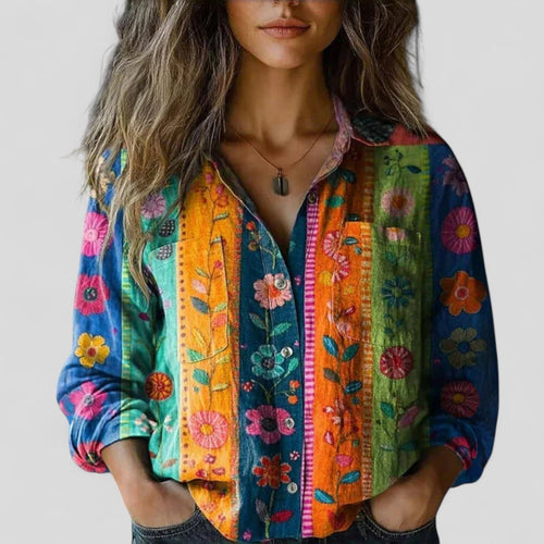 Lüdenstein™ | Damen Blusen-Shirt mit Knopfverschluss und Farbverlauf