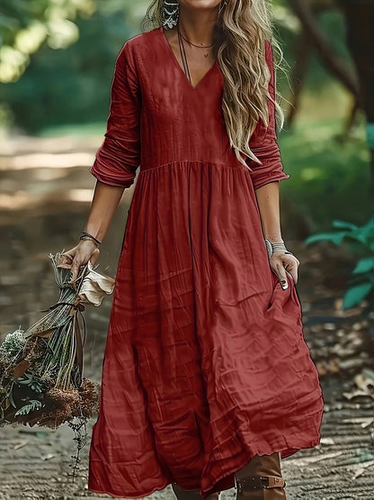Aureliah™ | Langarmkleid mit V-Ausschnitt und Boho Passform