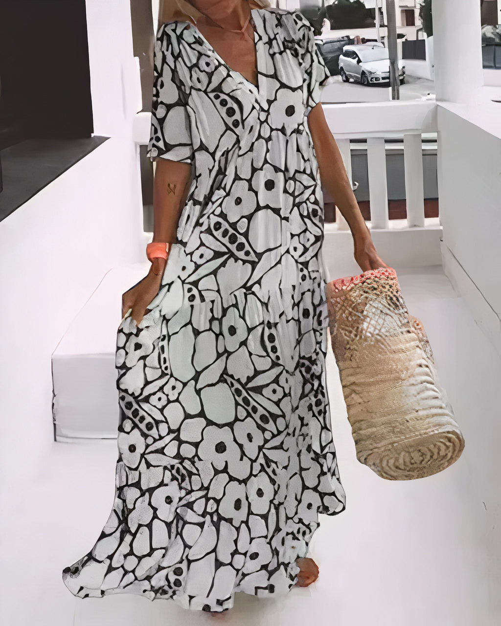 Luviaren™ | Midi Sommerkleid mit V-Ausschnitt und Blumenmuster