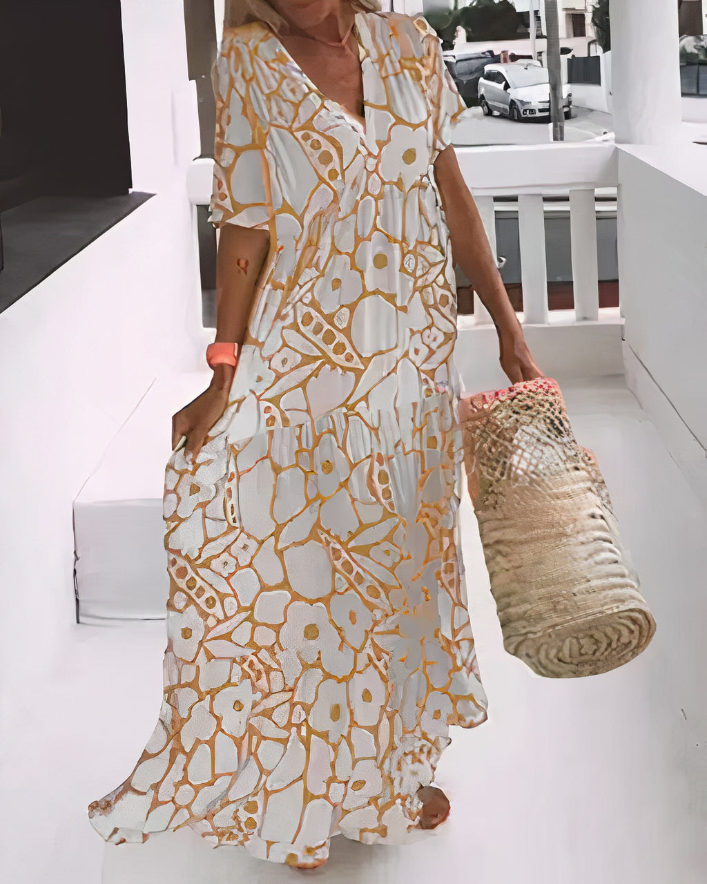 Luviaren™ | Midi Sommerkleid mit V-Ausschnitt und Blumenmuster