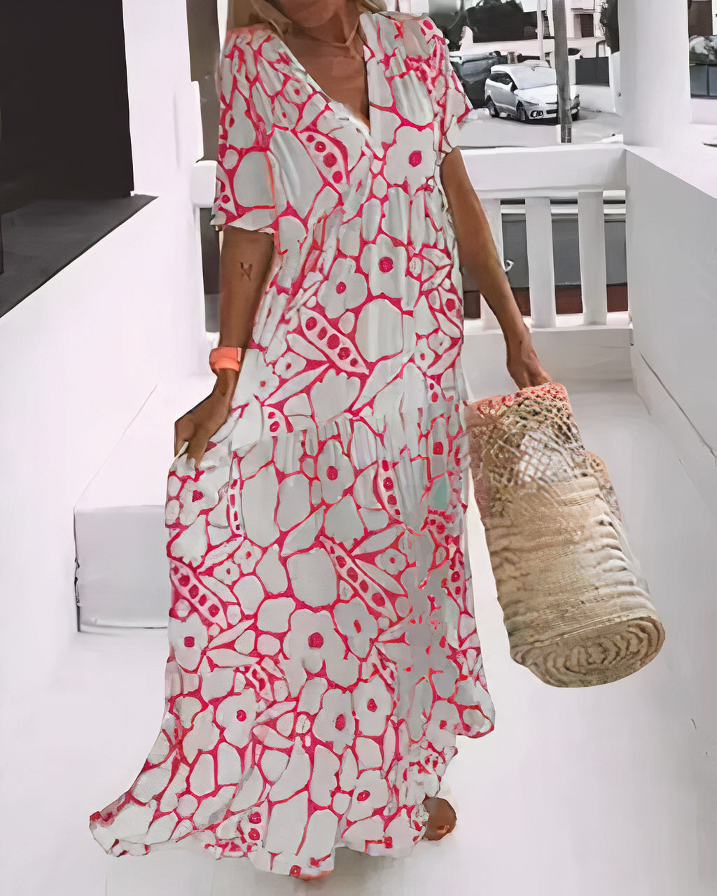 Luviaren™ | Midi Sommerkleid mit V-Ausschnitt und Blumenmuster