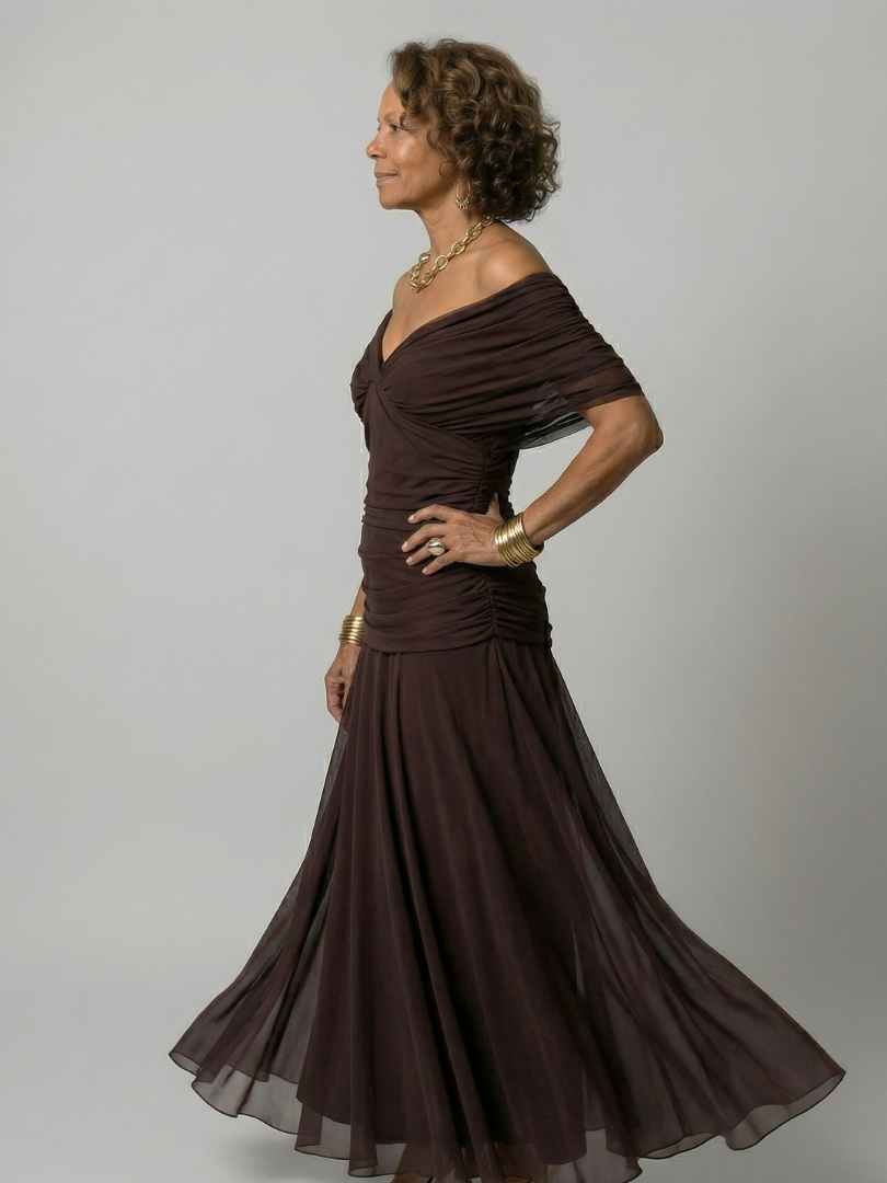 Aurelis™ | Off-Shoulder Midi Kleid mit drapiertem Ausschnitt