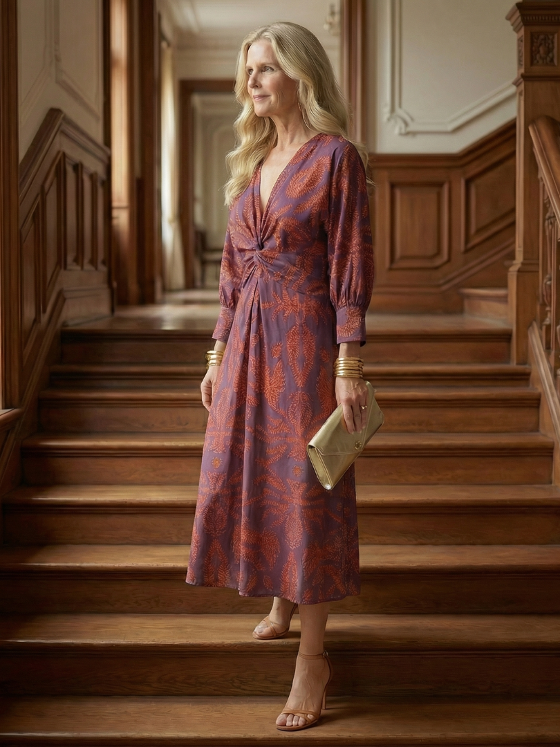 Aurelis™ | Midi Wickelkleid mit Langarm und Muster