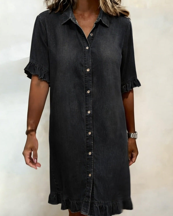 Aurelis™ | Denim-Kleid mit Knopfleiste und Rüschen