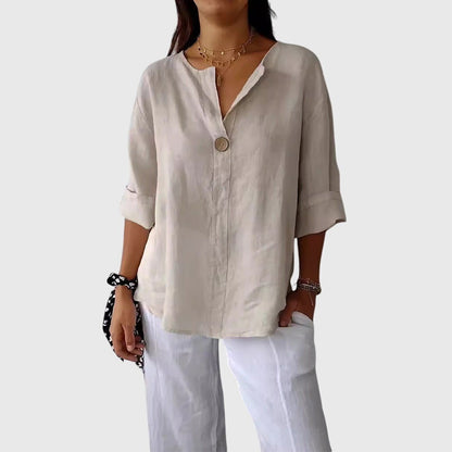 Aurelis™ | Damen Bluse mit V-Ausschnitt und Knopfverschluss