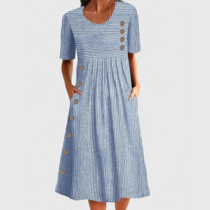Kalthenn™ | Gestreiftes Midi-Kleid mit 3/4-Ärmeln