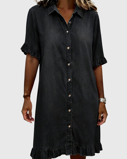 Aurelis™ | Denim-Kleid mit Knopfleiste und Rüschen