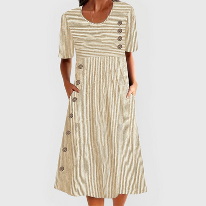 Kalthenn™ | Gestreiftes Midi-Kleid mit 3/4-Ärmeln
