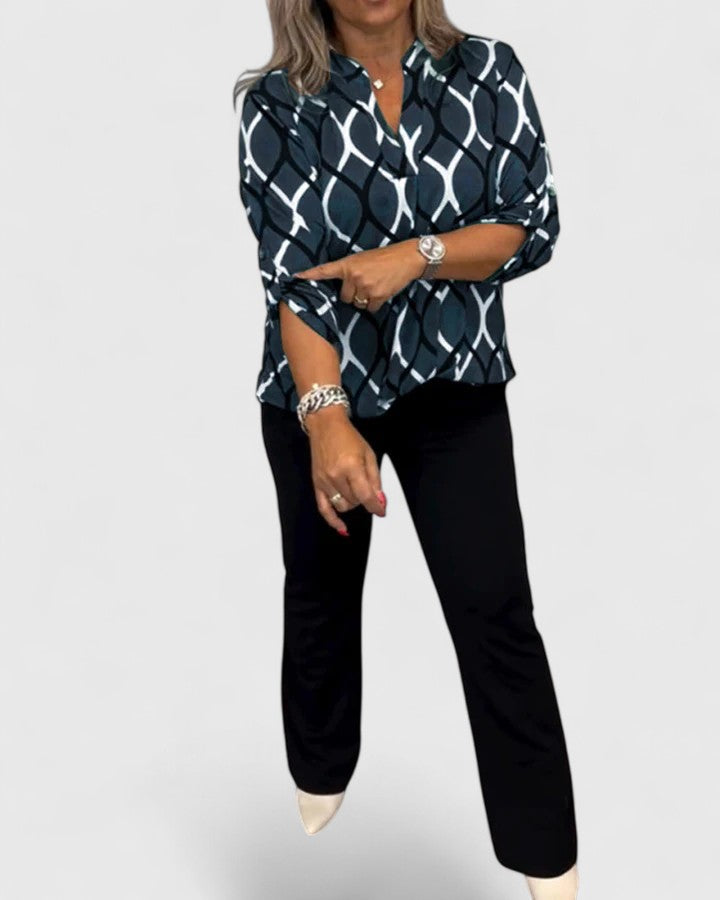 Aurelis™ | Damen Bluse mit grafischem Druck und Dreiviertelärmeln
