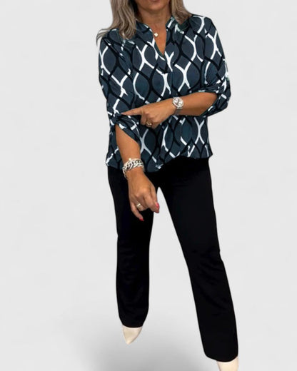 Aurelis™ | Damen Bluse mit grafischem Druck und Dreiviertelärmeln