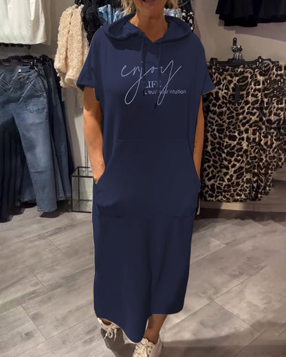 Nordhain™ | Damen Hoodie-Kleid mit Kängurutasche und Slogan-Print