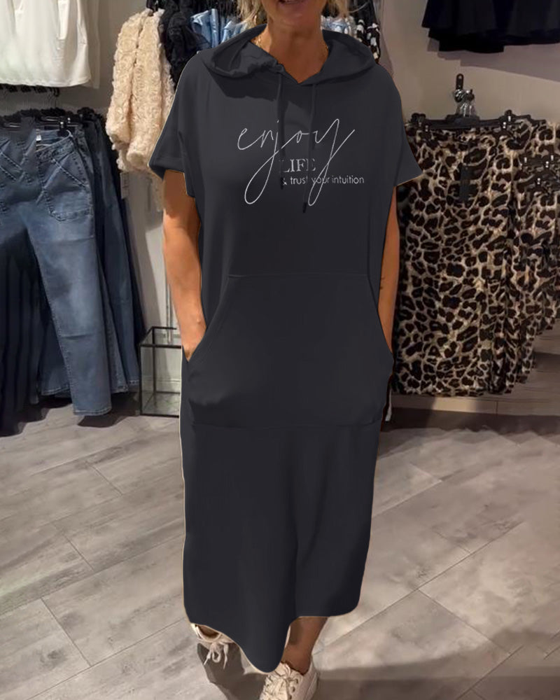 Nordhain™ | Damen Hoodie-Kleid mit Kängurutasche und Slogan-Print