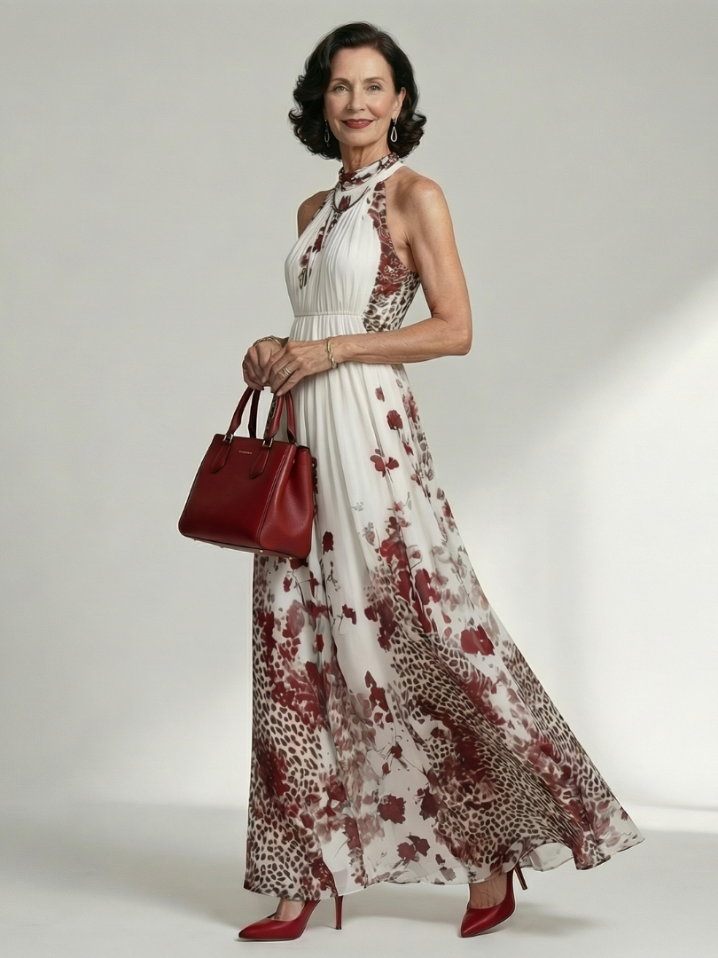Aurelis™ | Langärmliges Maxikleid mit Blumenmuster und V-Ausschnitt