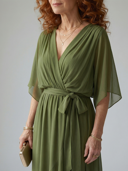 Luviaren™ | Midi-Kleid mit Drapierung und Bindegürtel