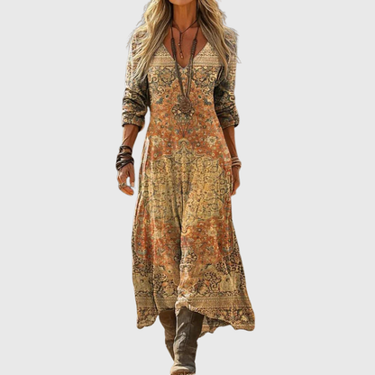 Aurelis™ | Vintage Freizeitkleid mit V-Ausschnitt